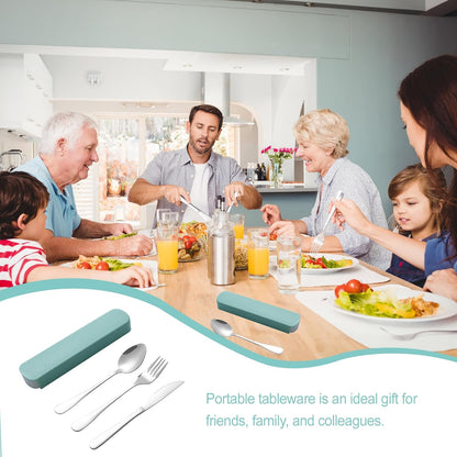 Portable Cutlery Set with Case, 4-Piece Stainless Steel Utensils, Knife Fork Spoon Set with Mint Green Storage Box for Travel, Camping, Office (Knife, Fork, Spoon)