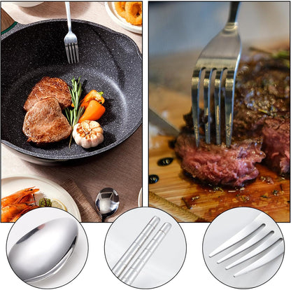 Portable Cutlery Set with Case, 4-Piece Stainless Steel Utensils, Knife Fork Spoon Set with Mint Green Storage Box for Travel, Camping, Office (Knife, Fork, Spoon)