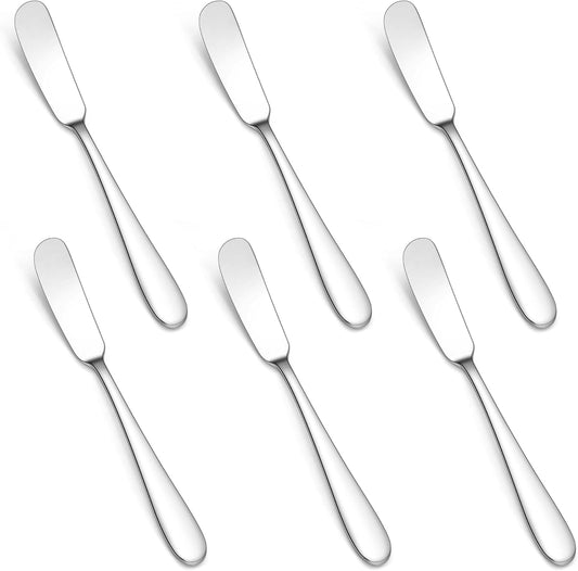 Butter Spreader Knife Set of 6, 7-Inch Stainless Steel Cheese Dessert Knives for Kitchen Restaurant Party, Mirror Silver, Smooth Rounded Handle