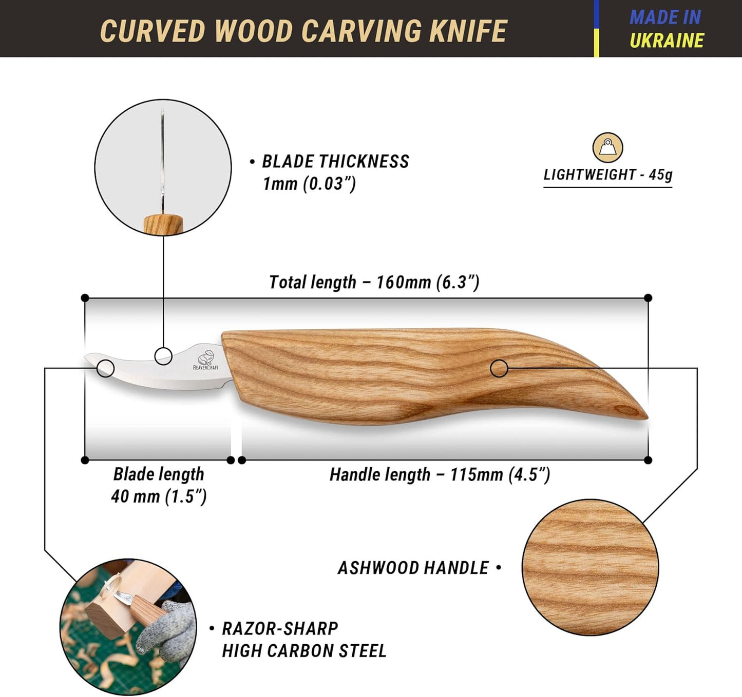 Wood Chip Carving Knife for Beginners & Kids - Safety Whittling Knives - Small Sloyd Carving Knife C18 - Wood Whittling Tools for Woodworking
