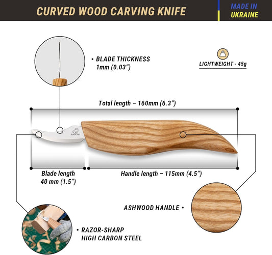 Wood Chip Carving Knife for Beginners & Kids - Safety Whittling Knives - Small Sloyd Carving Knife C18 - Wood Whittling Tools for Woodworking
