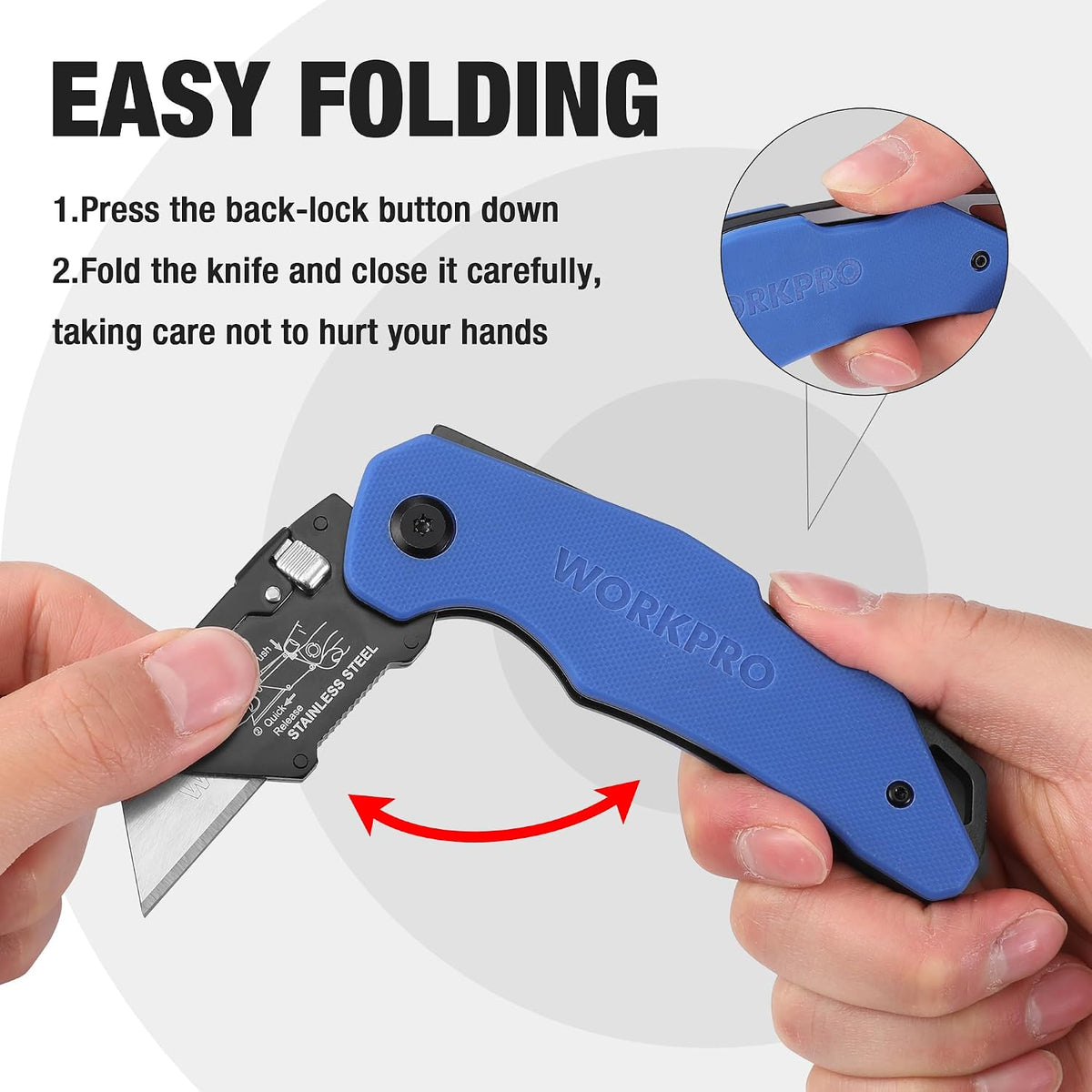 Folding Utility Knife with Stainless Steel Head, Quick-change Blade & Back Lock, Wood Handle Heavy Duty Box Cutter, 1PC Razor Knife with Extra 10PC SK5 Blades