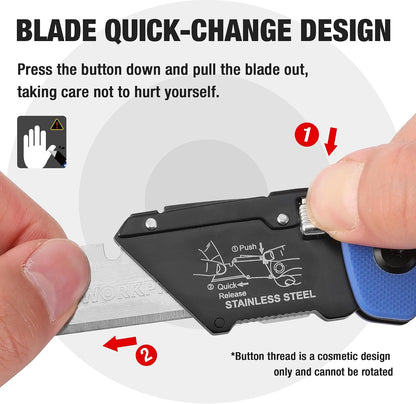 Folding Utility Knife with Stainless Steel Head, Quick-change Blade & Back Lock, Wood Handle Heavy Duty Box Cutter, 1PC Razor Knife with Extra 10PC SK5 Blades