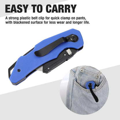 Folding Utility Knife with Stainless Steel Head, Quick-change Blade & Back Lock, Wood Handle Heavy Duty Box Cutter, 1PC Razor Knife with Extra 10PC SK5 Blades