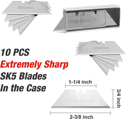 Folding Utility Knife with Stainless Steel Head, Quick-change Blade & Back Lock, Wood Handle Heavy Duty Box Cutter, 1PC Razor Knife with Extra 10PC SK5 Blades