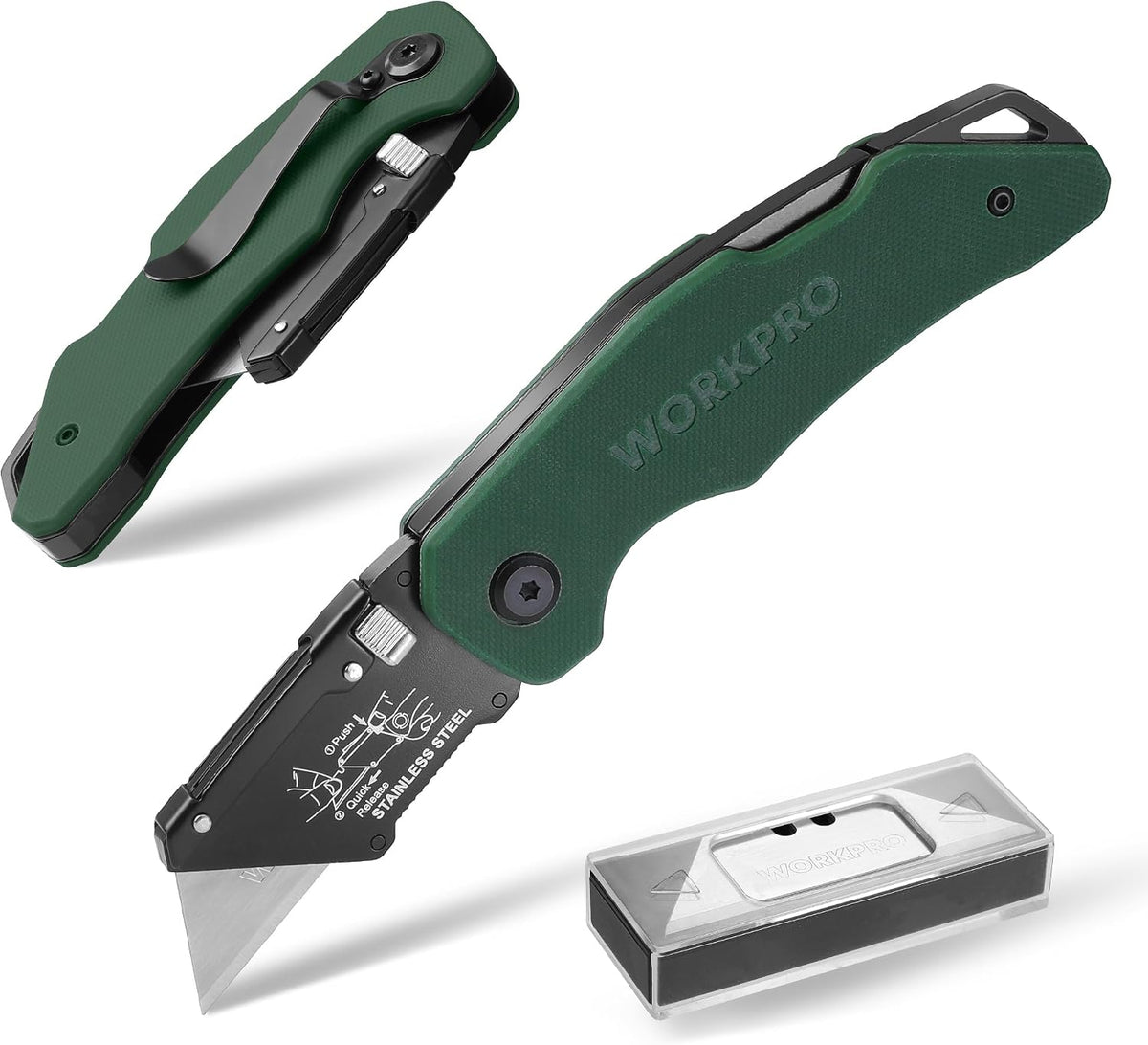 Folding Utility Knife with Stainless Steel Head, Quick-change Blade & Back Lock, Wood Handle Heavy Duty Box Cutter, 1PC Razor Knife with Extra 10PC SK5 Blades
