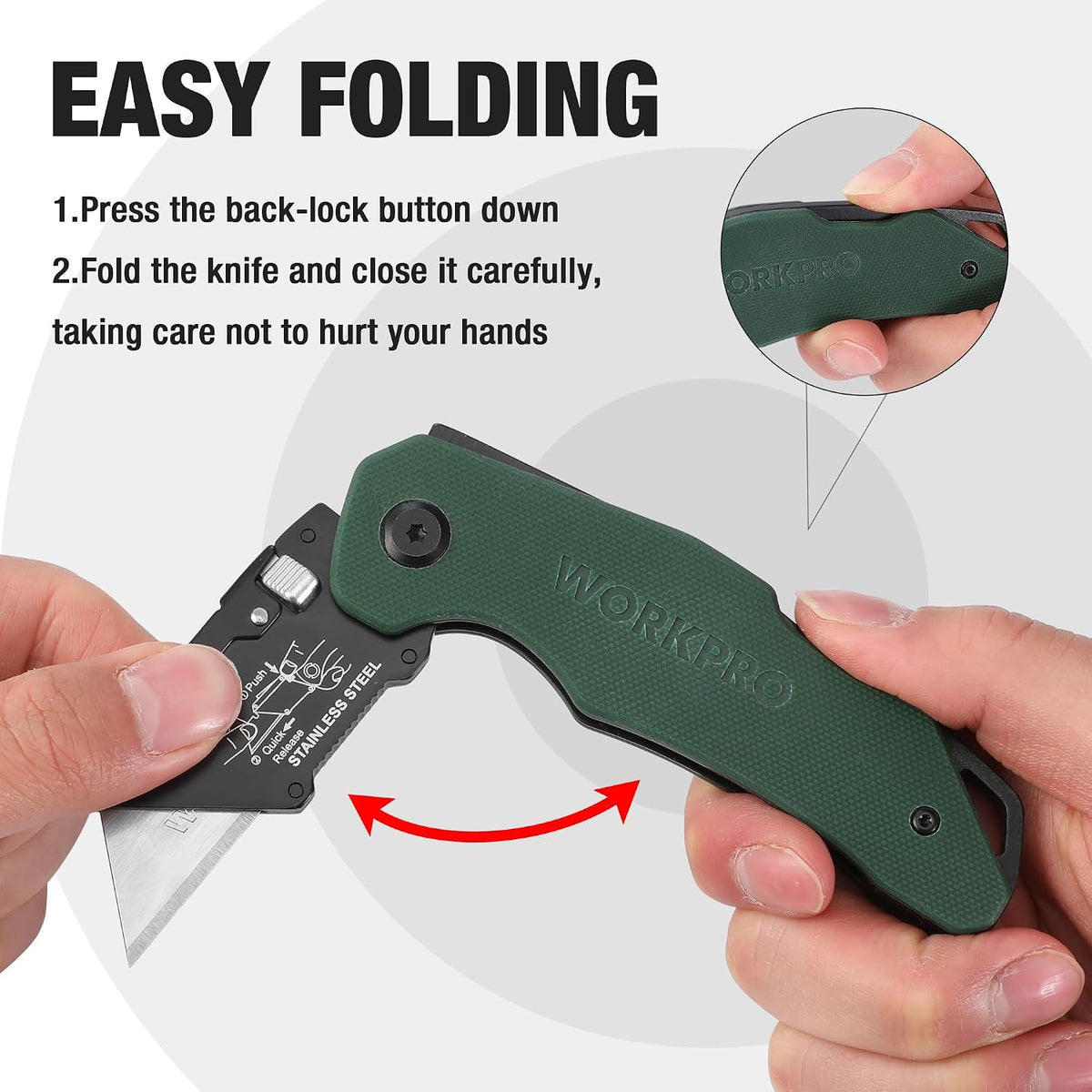 Folding Utility Knife with Stainless Steel Head, Quick-change Blade & Back Lock, Wood Handle Heavy Duty Box Cutter, 1PC Razor Knife with Extra 10PC SK5 Blades