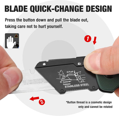 Folding Utility Knife with Stainless Steel Head, Quick-change Blade & Back Lock, Wood Handle Heavy Duty Box Cutter, 1PC Razor Knife with Extra 10PC SK5 Blades