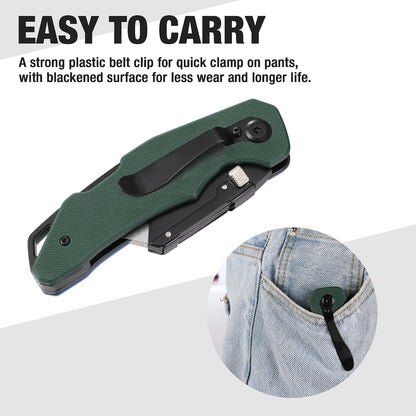 Folding Utility Knife with Stainless Steel Head, Quick-change Blade & Back Lock, Wood Handle Heavy Duty Box Cutter, 1PC Razor Knife with Extra 10PC SK5 Blades