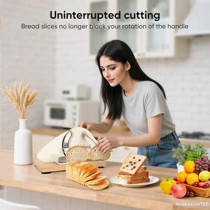 Manual Bread Slicer for Sourdough Homemade Adjustable Thickness | Hand Crank Bread Cutter With Scale Line & Suction Cups & Solid Wood Base & Sharp Serrated Blade, Evenly slices artisan loaves