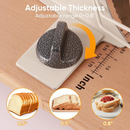Manual Bread Slicer for Sourdough Homemade Adjustable Thickness | Hand Crank Bread Cutter With Scale Line & Suction Cups & Solid Wood Base & Sharp Serrated Blade, Evenly slices artisan loaves