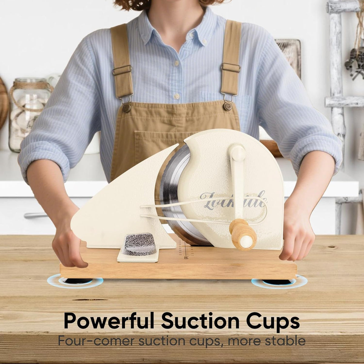 Manual Bread Slicer for Sourdough Homemade Adjustable Thickness | Hand Crank Bread Cutter With Scale Line & Suction Cups & Solid Wood Base & Sharp Serrated Blade, Evenly slices artisan loaves