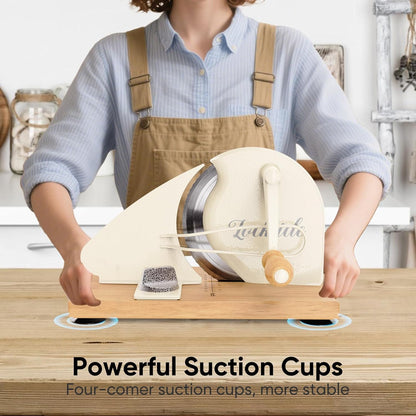 Manual Bread Slicer for Sourdough Homemade Adjustable Thickness | Hand Crank Bread Cutter With Scale Line & Suction Cups & Solid Wood Base & Sharp Serrated Blade, Evenly slices artisan loaves