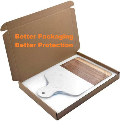 Cutting Board with Marble and Natural Wood,Serving Board for Steak Fruits with Handle,Chopping Board for Bread as Serving Trays (White)