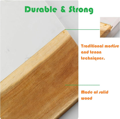 Cutting Board with Marble and Natural Wood,Serving Board for Steak Fruits with Handle,Chopping Board for Bread as Serving Trays (White)
