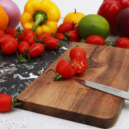 Cutting Board with Marble and Natural Wood,Serving Board for Steak Fruits with Handle,Chopping Board for Bread as Serving Trays (White)