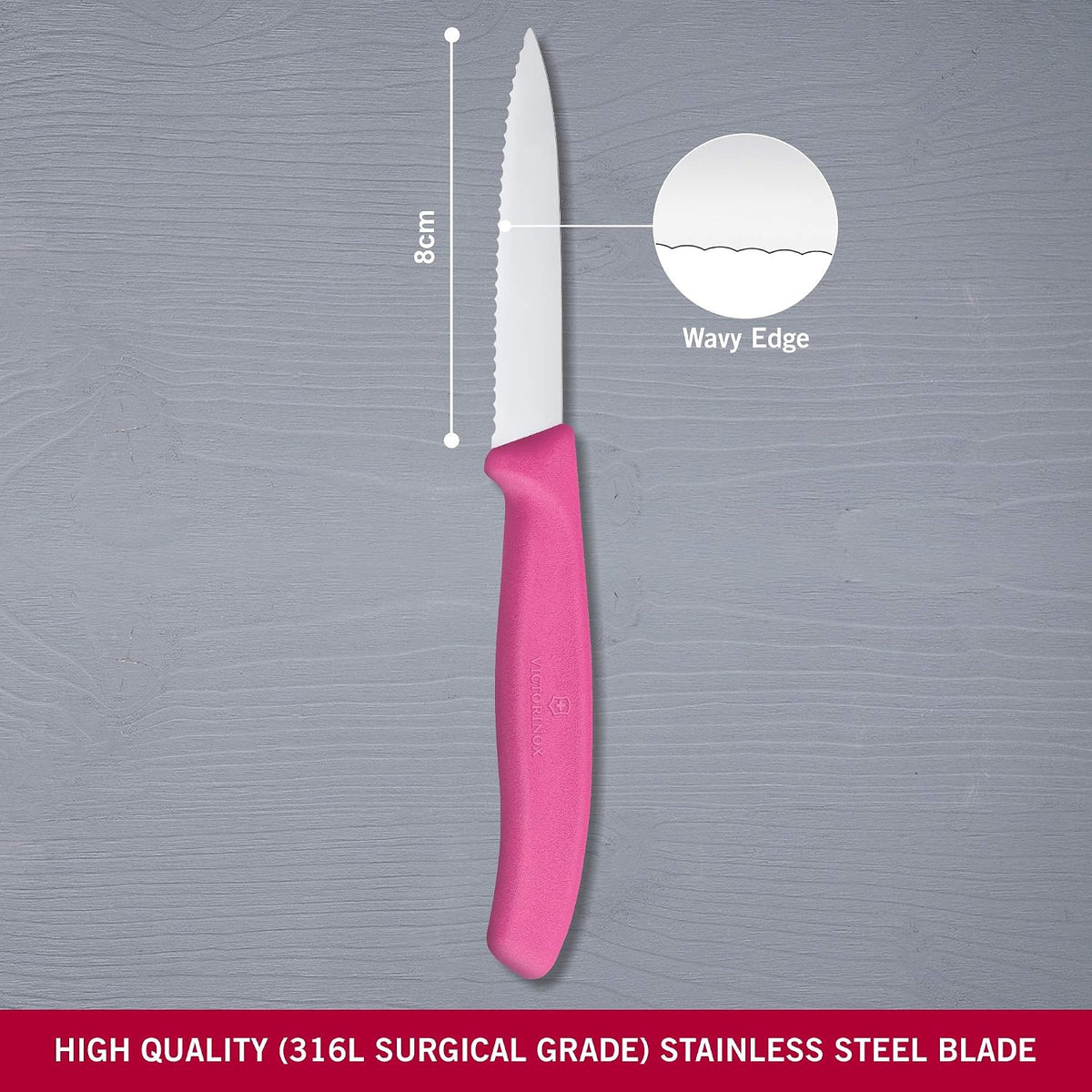 6.7636.L115 Swiss Classic Paring Knife for Cutting and Preparing Fruit and Vegetables Serrated Blade in Pink, 3.1 inches