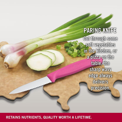 6.7636.L115 Swiss Classic Paring Knife for Cutting and Preparing Fruit and Vegetables Serrated Blade in Pink, 3.1 inches