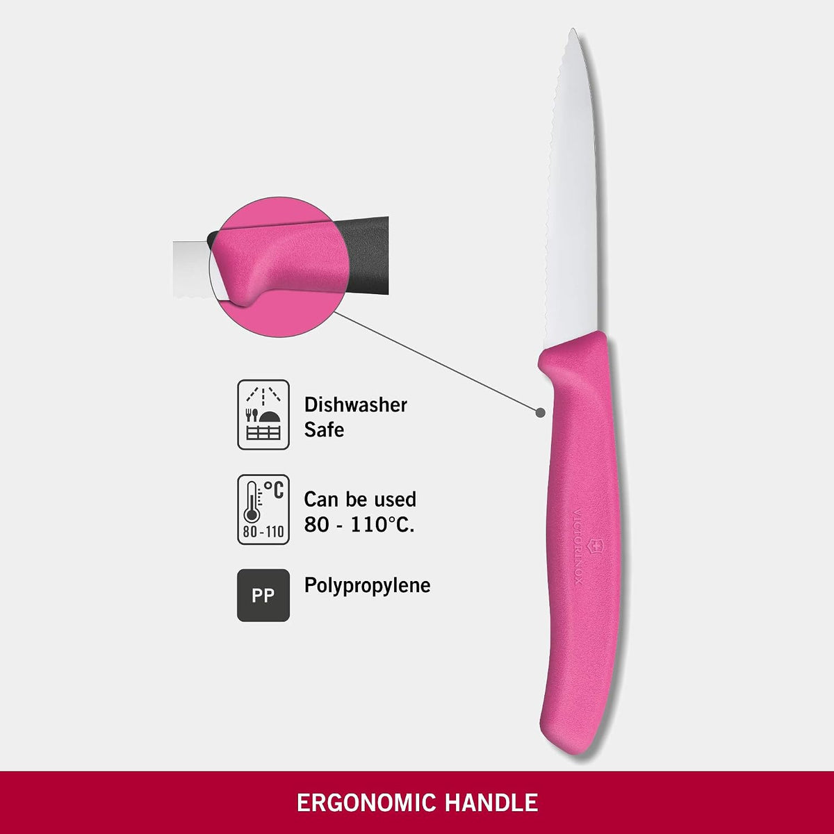 6.7636.L115 Swiss Classic Paring Knife for Cutting and Preparing Fruit and Vegetables Serrated Blade in Pink, 3.1 inches