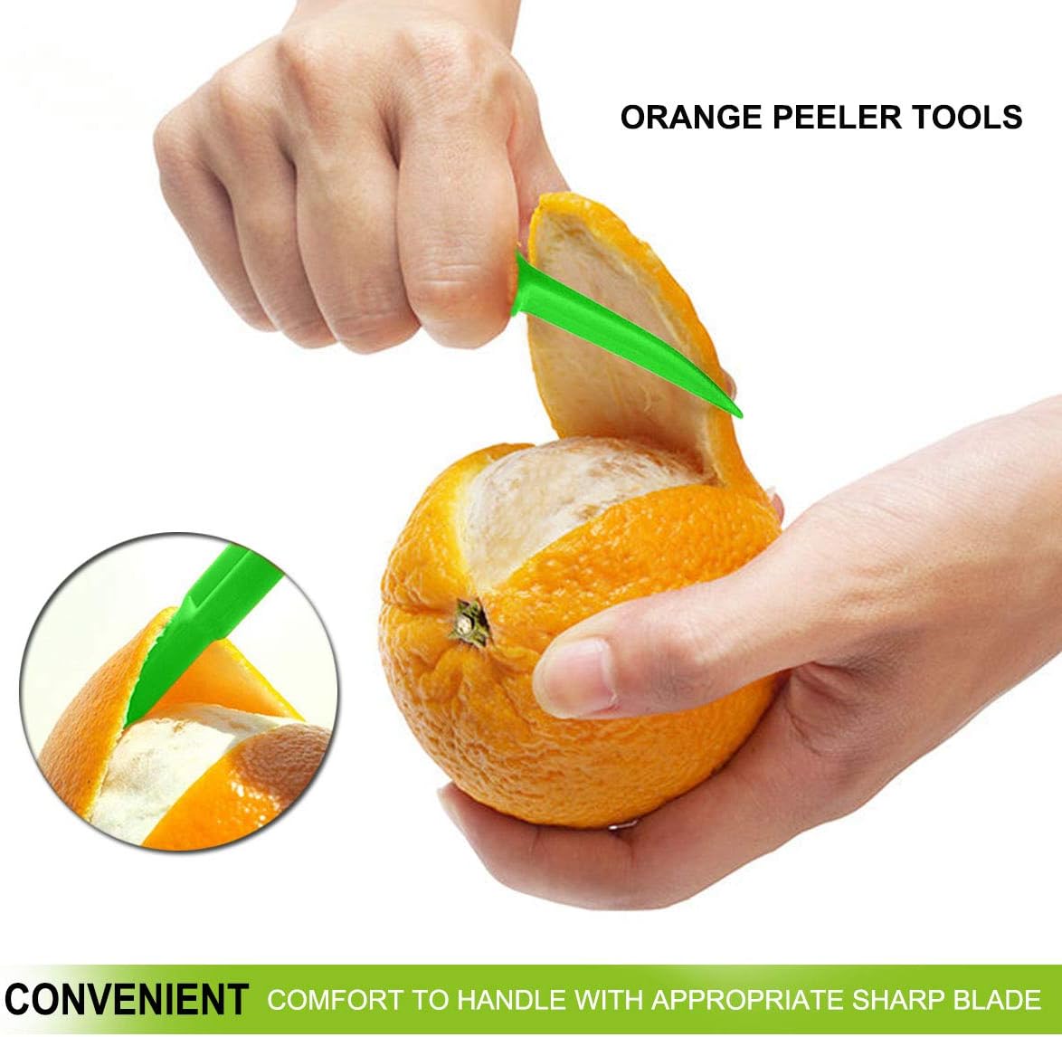 Orange Peeler Citrus Peel Cutter - Plastic Fruit Slicer Lemon Opener Remover - Fruit & Vegetable Tools - Kitchen Accessories Cooking Knife Gadget - Green, 2 Pack
