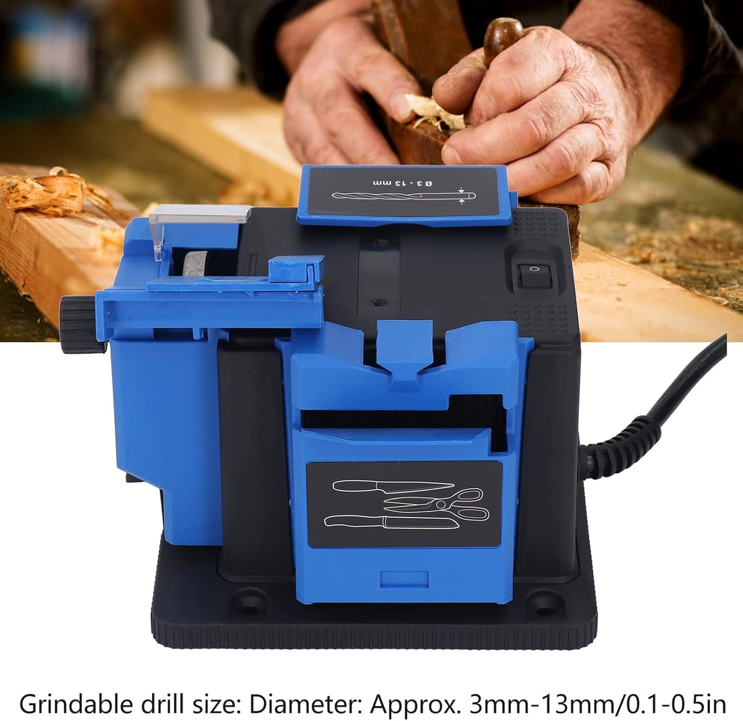 Multi Task Sharpener Tool, 65W Drill Bit Sharpener Multifunctional Electric Knife Sharpener High Strength Electric Cutter Sharpening Machine 15 to 50 Degree Angle for Grinding