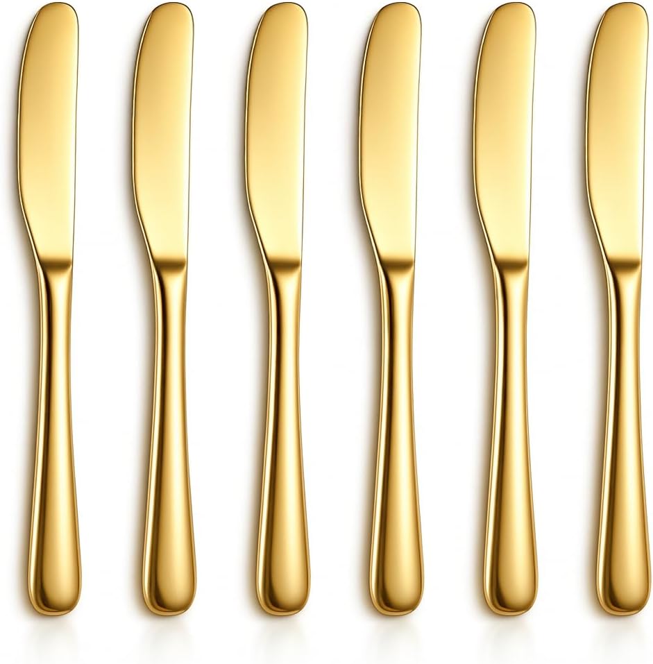 Butter Knife Spreader 6 Pieces 5.6", Stainless Steel Gold Butter Knives, Butter Spreader Gold Kitchen Accessories Utensils for Home and Restaurant Dishwasher Safe