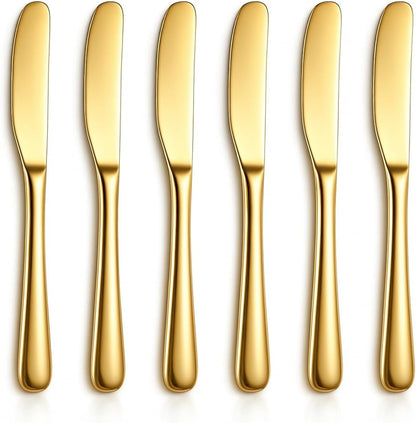 Butter Knife Spreader 6 Pieces 5.6", Stainless Steel Gold Butter Knives, Butter Spreader Gold Kitchen Accessories Utensils for Home and Restaurant Dishwasher Safe