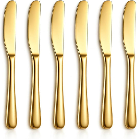 Butter Knife Spreader 6 Pieces 5.6", Stainless Steel Gold Butter Knives, Butter Spreader Gold Kitchen Accessories Utensils for Home and Restaurant Dishwasher Safe