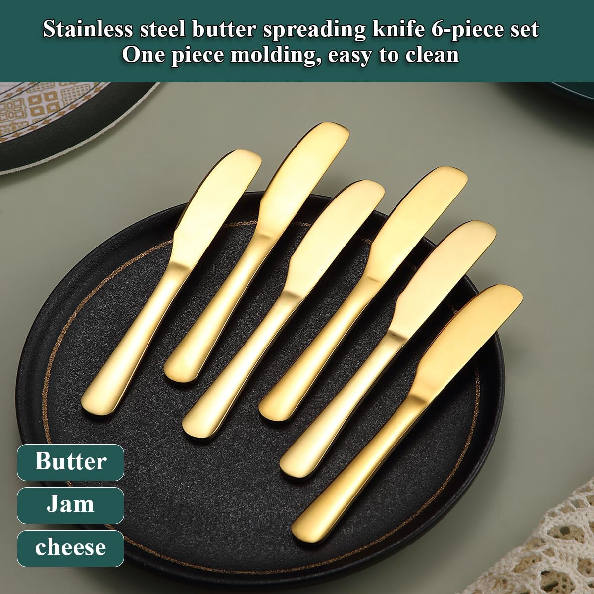 Butter Knife Spreader 6 Pieces 5.6", Stainless Steel Gold Butter Knives, Butter Spreader Gold Kitchen Accessories Utensils for Home and Restaurant Dishwasher Safe