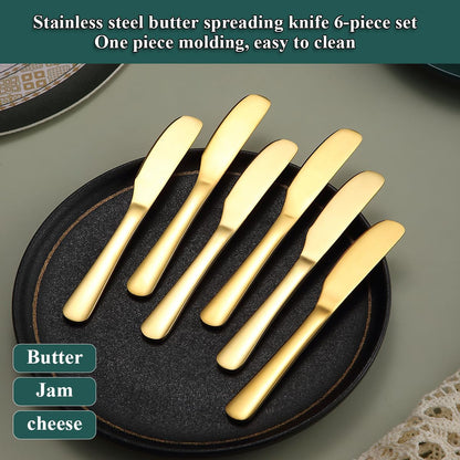 Butter Knife Spreader 6 Pieces 5.6", Stainless Steel Gold Butter Knives, Butter Spreader Gold Kitchen Accessories Utensils for Home and Restaurant Dishwasher Safe