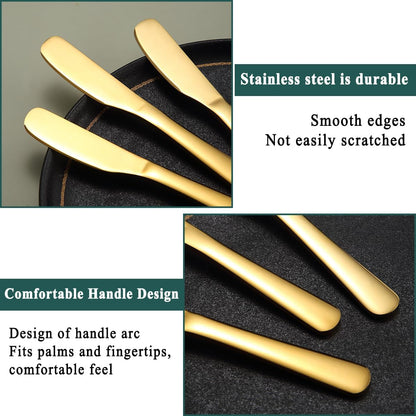 Butter Knife Spreader 6 Pieces 5.6", Stainless Steel Gold Butter Knives, Butter Spreader Gold Kitchen Accessories Utensils for Home and Restaurant Dishwasher Safe