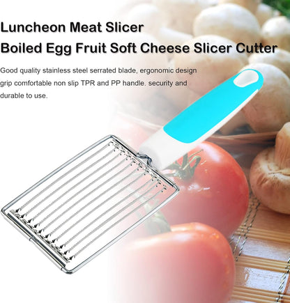 Luncheon Meat Cutter, Cheese & Potato Slicer, Stainless Cutter with Handle for Egg Ham Fruit Tomato, Cutting Evenly Thick, Food Cutting Tool for Kitchen (Blue)