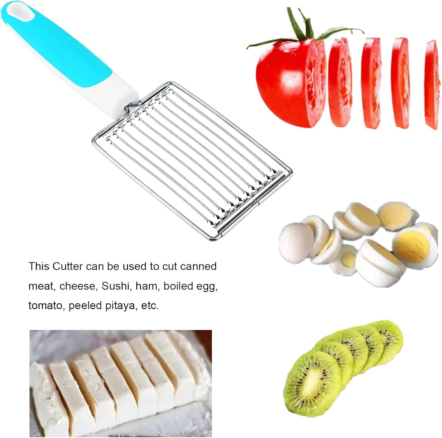 Luncheon Meat Cutter, Cheese & Potato Slicer, Stainless Cutter with Handle for Egg Ham Fruit Tomato, Cutting Evenly Thick, Food Cutting Tool for Kitchen (Blue)