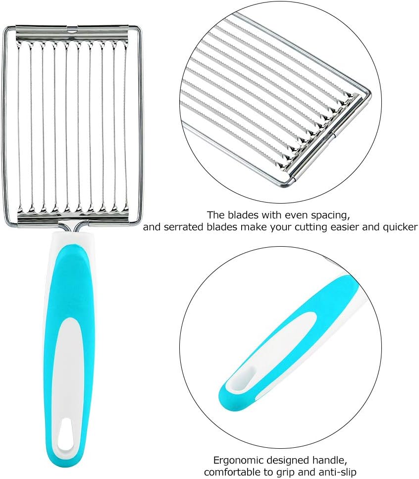Luncheon Meat Cutter, Cheese & Potato Slicer, Stainless Cutter with Handle for Egg Ham Fruit Tomato, Cutting Evenly Thick, Food Cutting Tool for Kitchen (Blue)