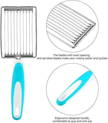 Luncheon Meat Cutter, Cheese & Potato Slicer, Stainless Cutter with Handle for Egg Ham Fruit Tomato, Cutting Evenly Thick, Food Cutting Tool for Kitchen (Blue)