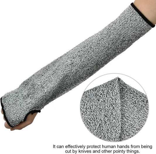 Cut Arm Sleeves, 5 Level Protection HPPE Nylon Spandex Safety Sleeve, with Heat Cut Abrasion Tear Resistance, for Construction Mining Glass Processing Metal Work (L=45cm)