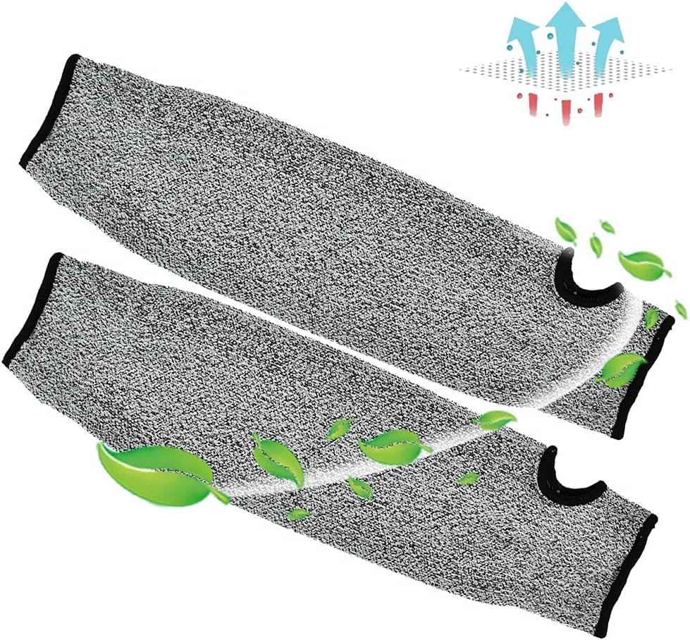 Cut Arm Sleeves, 5 Level Protection HPPE Nylon Spandex Safety Sleeve, with Heat Cut Abrasion Tear Resistance, for Construction Mining Glass Processing Metal Work (L=45cm)