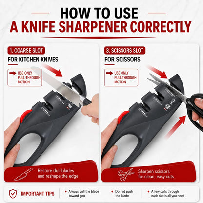 3-Stage Adjustable Kitchen Knife Sharpener | Adjustable Angle for Knife Types, Dull Edge Repair and Fine Honing, Scissors Sharpening Slot, Countertop Grip Control