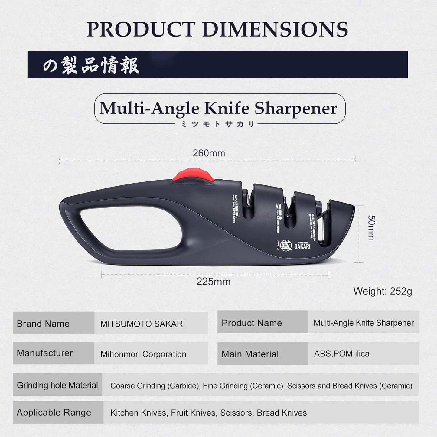 3-Stage Adjustable Kitchen Knife Sharpener | Adjustable Angle for Knife Types, Dull Edge Repair and Fine Honing, Scissors Sharpening Slot, Countertop Grip Control
