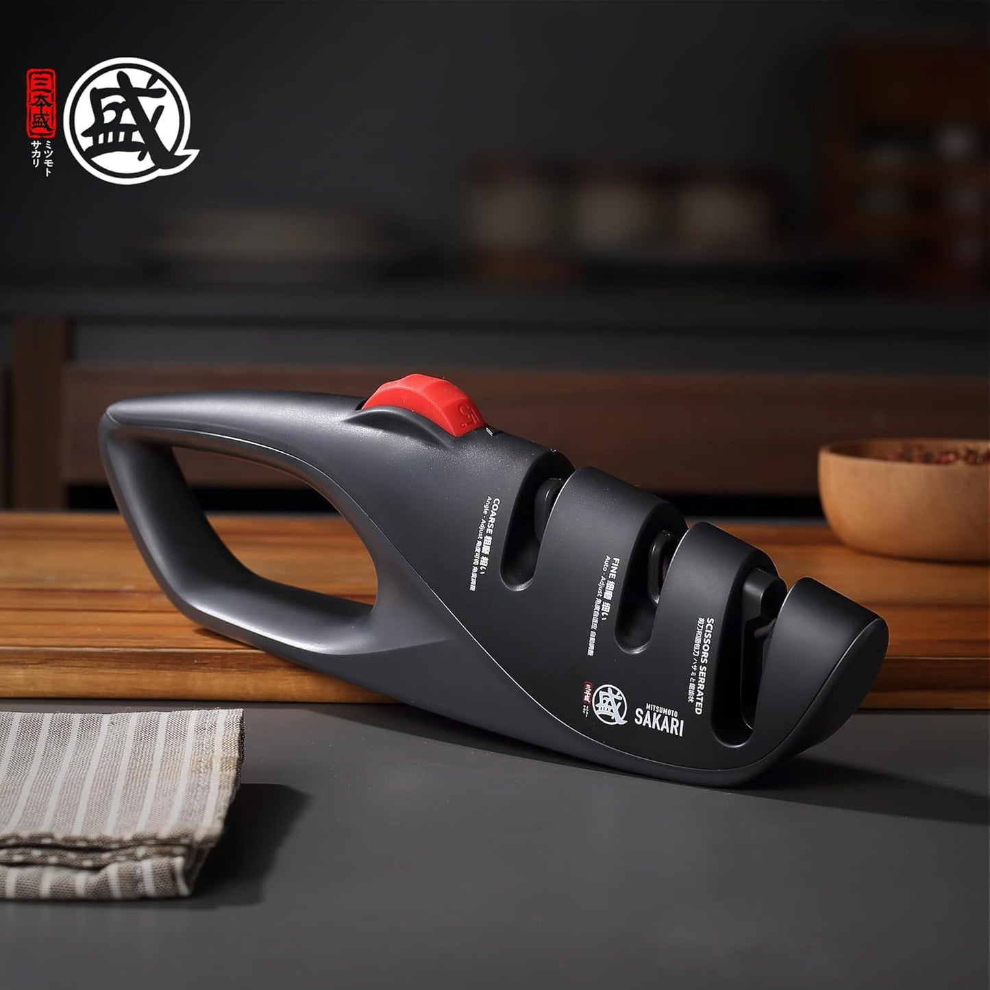 3-Stage Adjustable Kitchen Knife Sharpener | Adjustable Angle for Knife Types, Dull Edge Repair and Fine Honing, Scissors Sharpening Slot, Countertop Grip Control