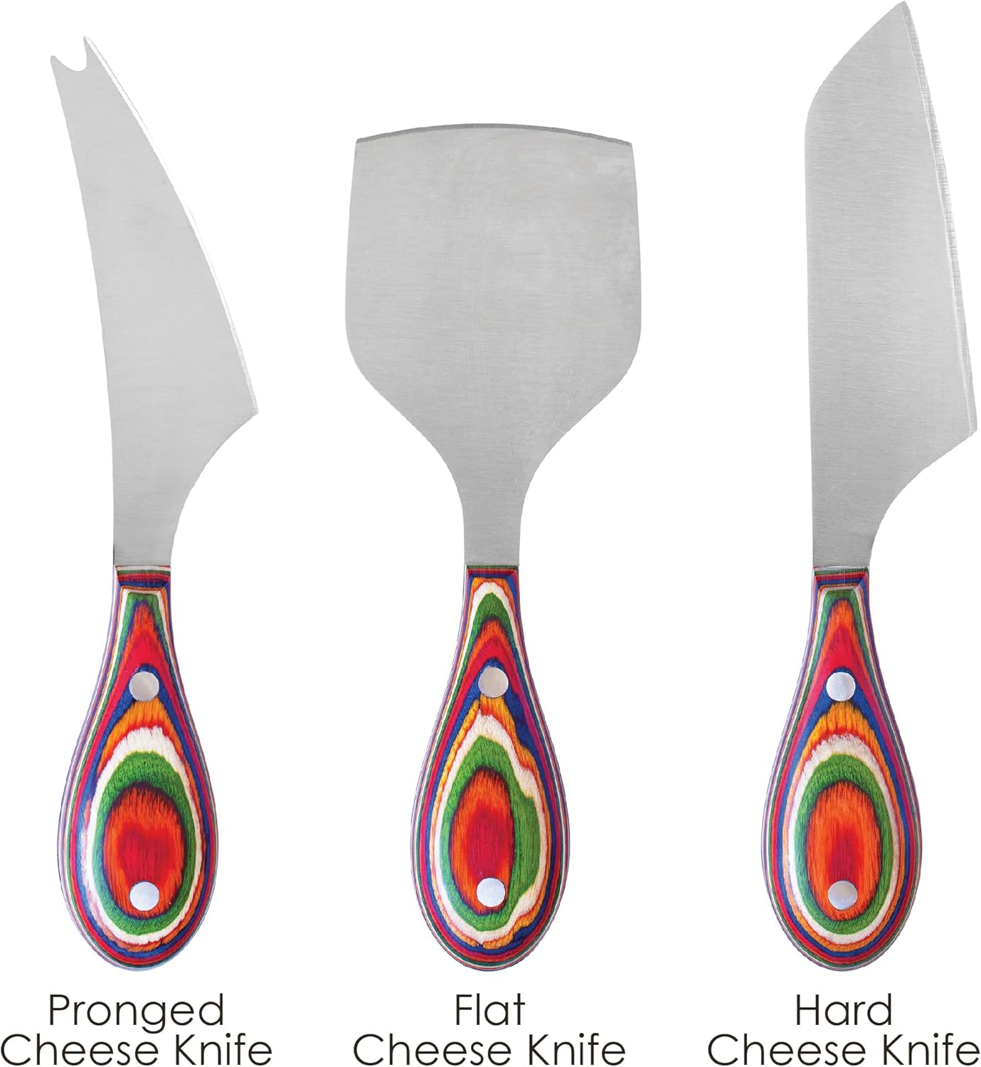 Baltique Marrakesh Collection 3-Piece Cheese Knife Set, Stainless Steel Cheese Knives with Colorful Wooden Handles for Charcuterie Boards