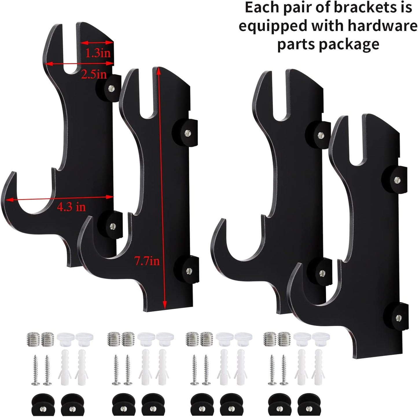 Samurai Knife Holder - Wall Mount - 2 Sets Black Plexiglass - Display Knives, Samurai Swords, Sabres, Chinese Swords, Staff