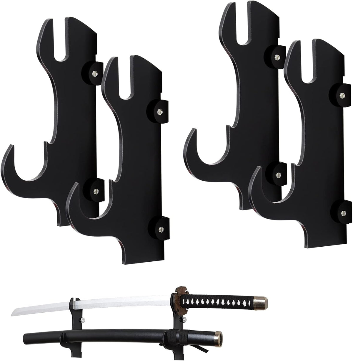 Samurai Knife Holder - Wall Mount - 2 Sets Black Plexiglass - Display Knives, Samurai Swords, Sabres, Chinese Swords, Staff