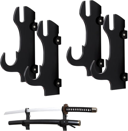 Samurai Knife Holder - Wall Mount - 2 Sets Black Plexiglass - Display Knives, Samurai Swords, Sabres, Chinese Swords, Staff
