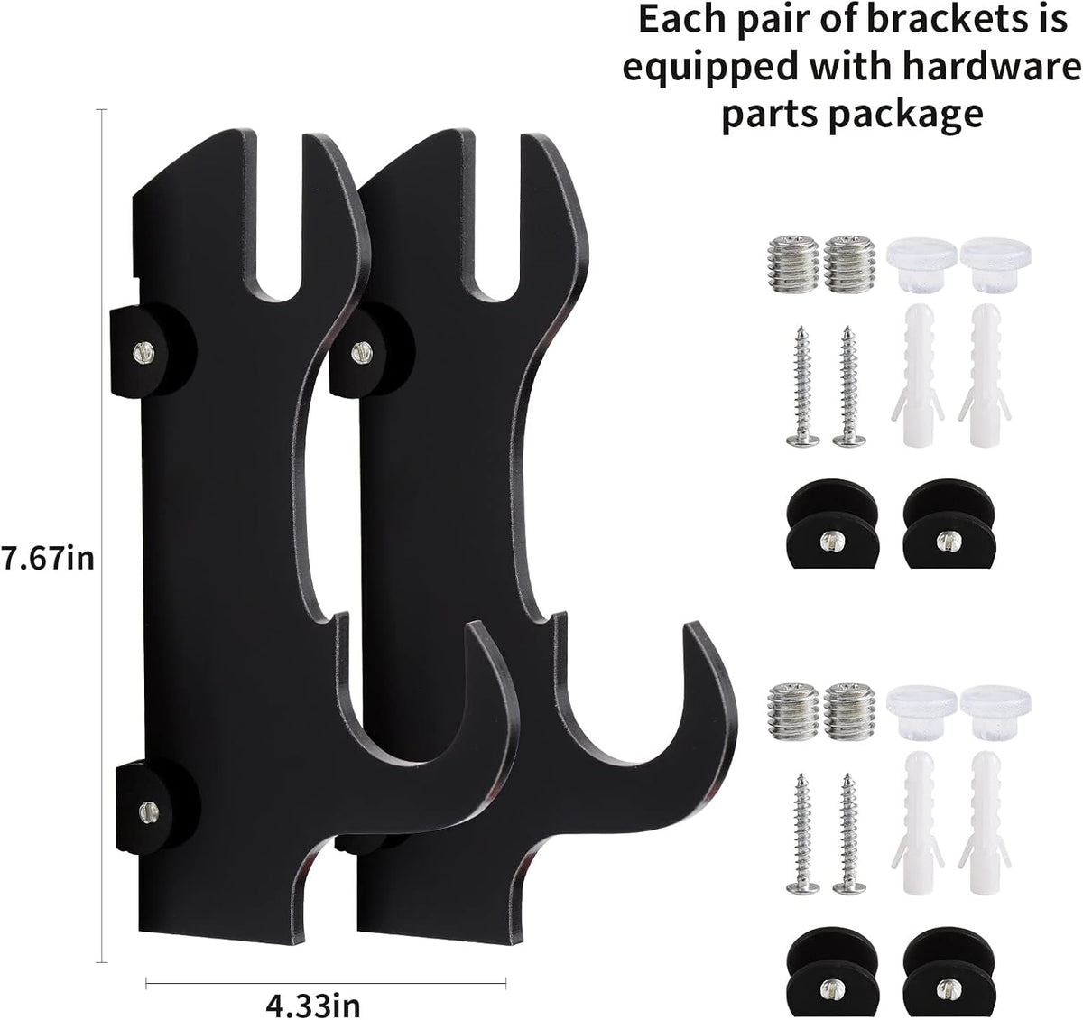 Samurai Knife Holder - Wall Mount - 2 Sets Black Plexiglass - Display Knives, Samurai Swords, Sabres, Chinese Swords, Staff