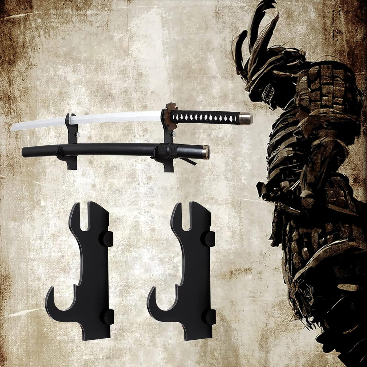 Samurai Knife Holder - Wall Mount - 2 Sets Black Plexiglass - Display Knives, Samurai Swords, Sabres, Chinese Swords, Staff