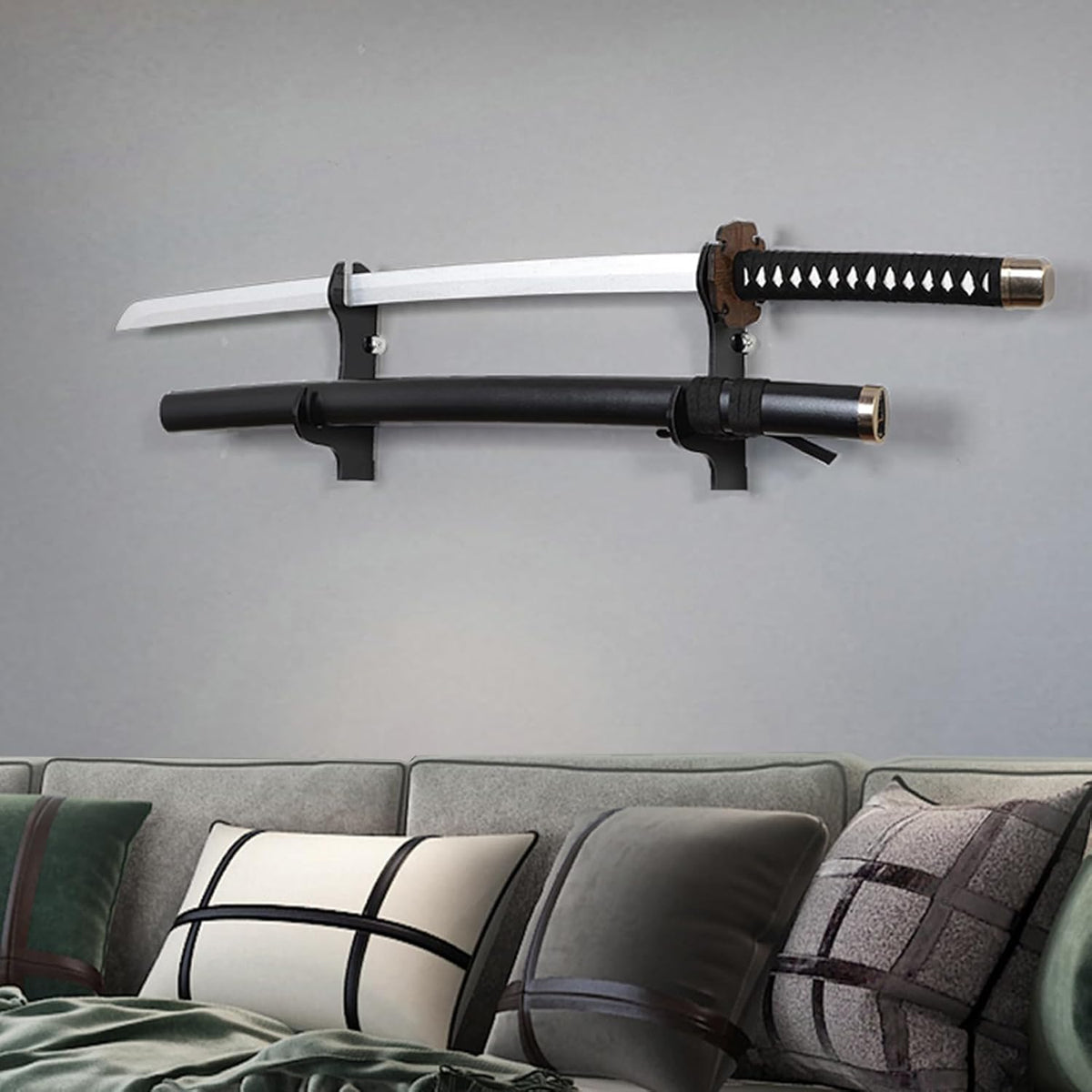Samurai Knife Holder - Wall Mount - 2 Sets Black Plexiglass - Display Knives, Samurai Swords, Sabres, Chinese Swords, Staff