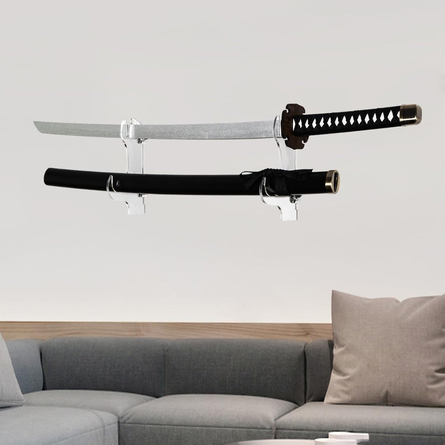 Samurai Knife Holder - Wall Mount - 2 Sets Black Plexiglass - Display Knives, Samurai Swords, Sabres, Chinese Swords, Staff
