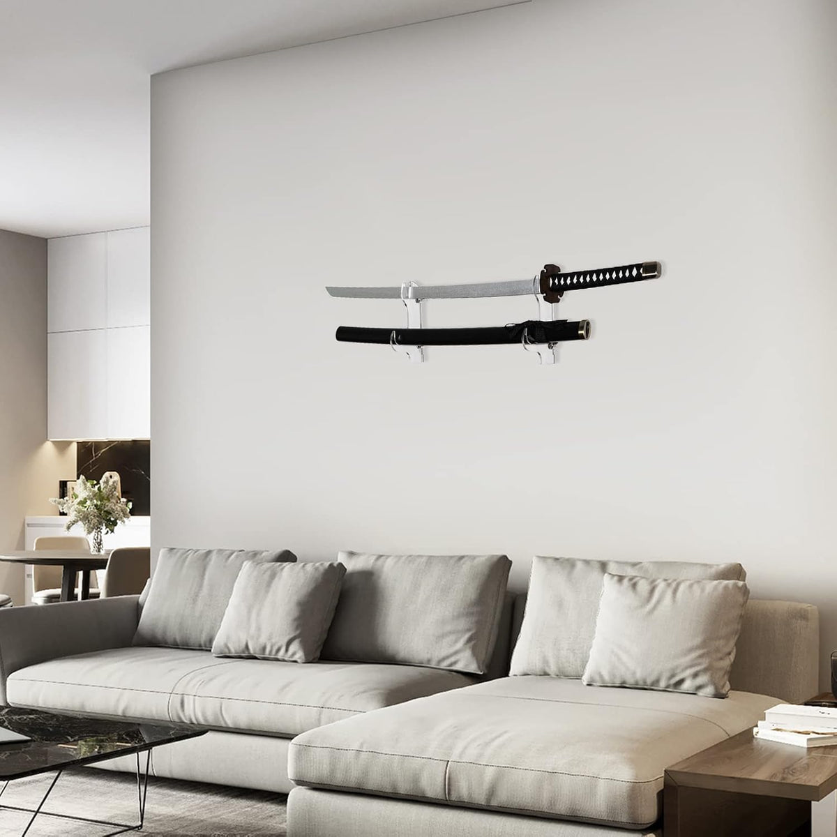 Samurai Knife Holder - Wall Mount - 2 Sets Black Plexiglass - Display Knives, Samurai Swords, Sabres, Chinese Swords, Staff