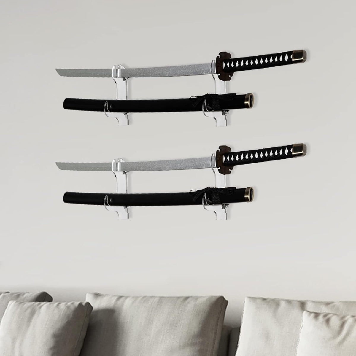 Samurai Knife Holder - Wall Mount - 2 Sets Black Plexiglass - Display Knives, Samurai Swords, Sabres, Chinese Swords, Staff